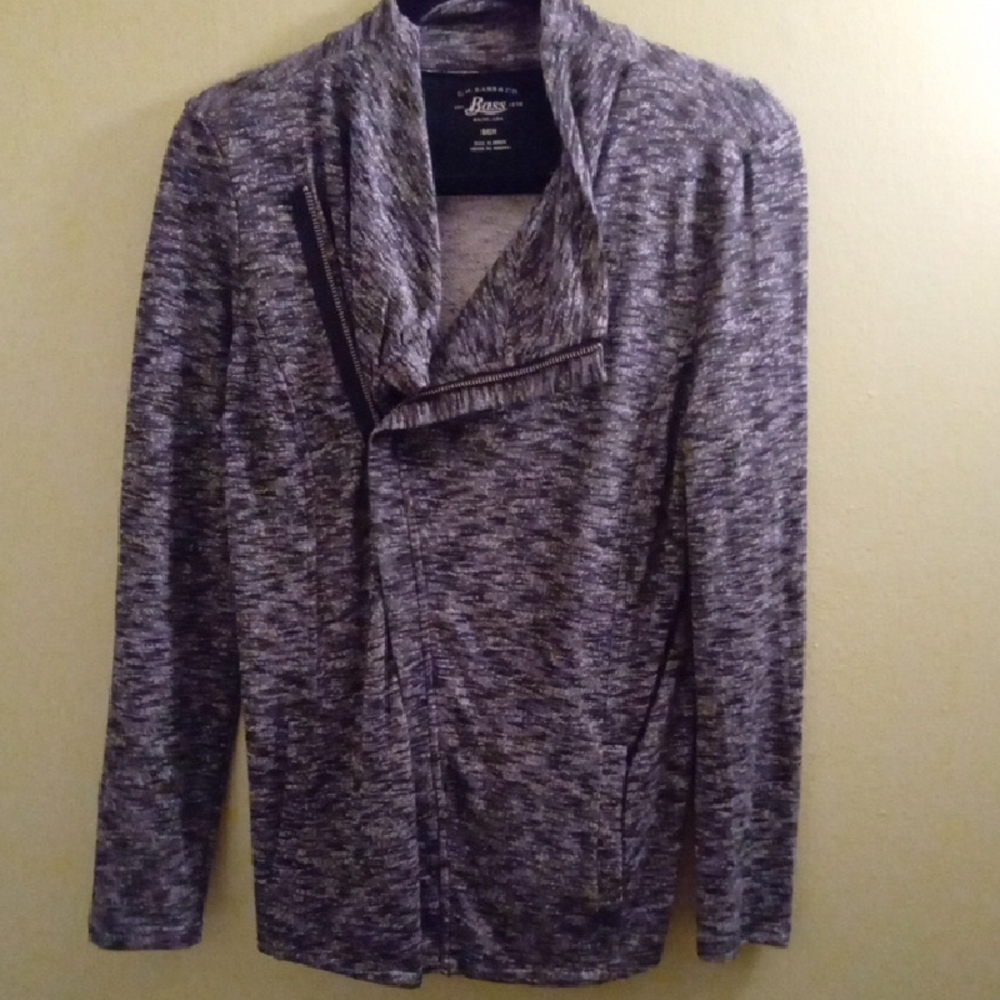 Mens S Bass Gray Zip Up Sweater with Asymmetrical Collar Medium-weight